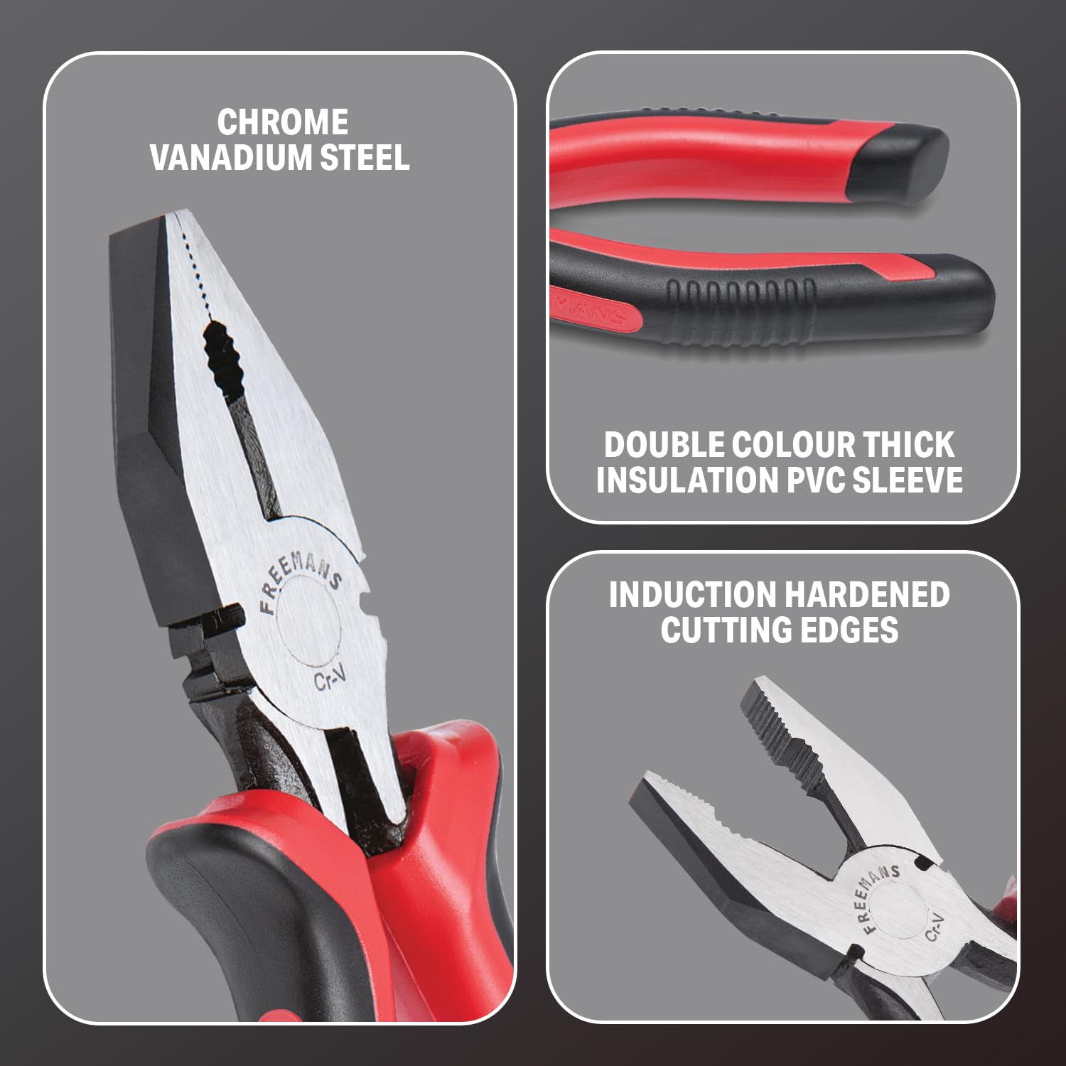 FREEMANS FCP08 Combination Plier with Cellulose Acetate Sleeve for Home DIY & Electrical Applications II Plier for Bending, Holding, Cutting & Pulling etc - 8 Inch