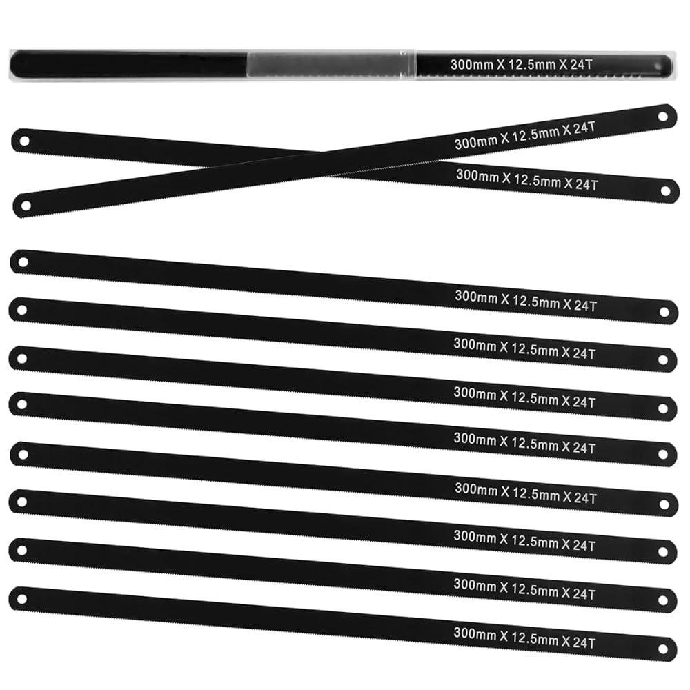 USTAD 300mm Hacksaw Blades for Metal, PVC, Acrylic Cutting, 12" Long 1/2" Wide in size, 24 TPI (Teeth per Inch) Heavy Duty, Flexible Multiple Blades for Zero Tolerance, Precision Cutting Works (10)