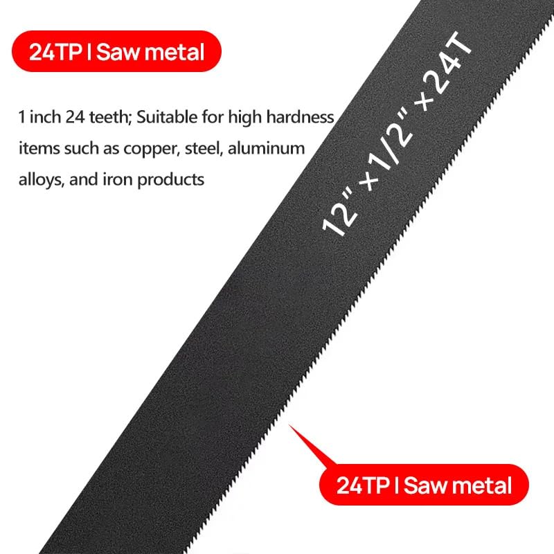 USTAD 300mm Hacksaw Blades for Metal, PVC, Acrylic Cutting, 12" Long 1/2" Wide in size, 24 TPI (Teeth per Inch) Heavy Duty, Flexible Multiple Blades for Zero Tolerance, Precision Cutting Works (10)
