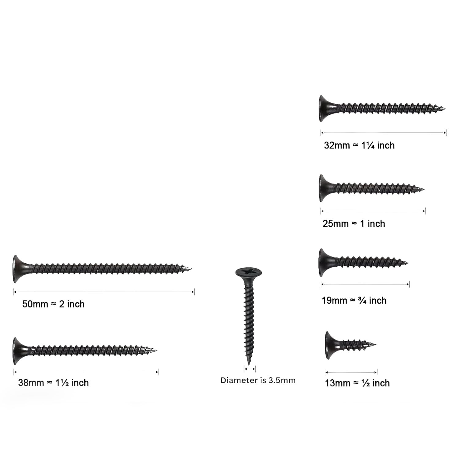 Drywall Black Screw | Self Tapping Phillips Head | For Wood, Plywood, Wall & Furniture
