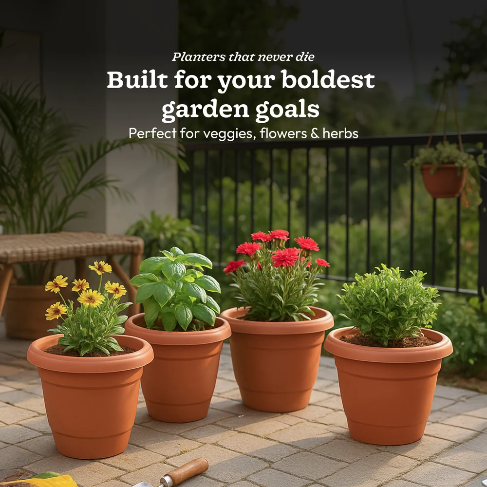 Cosmos Plastic Pot | UV-stable, weatherproof build | Eco-friendly, recyclable plastic.